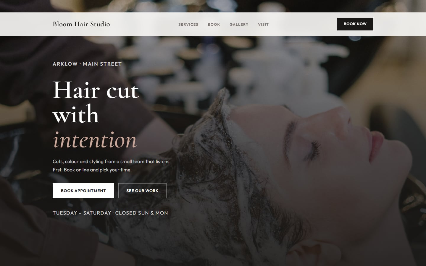 Bloom Hair Studio sample site hero