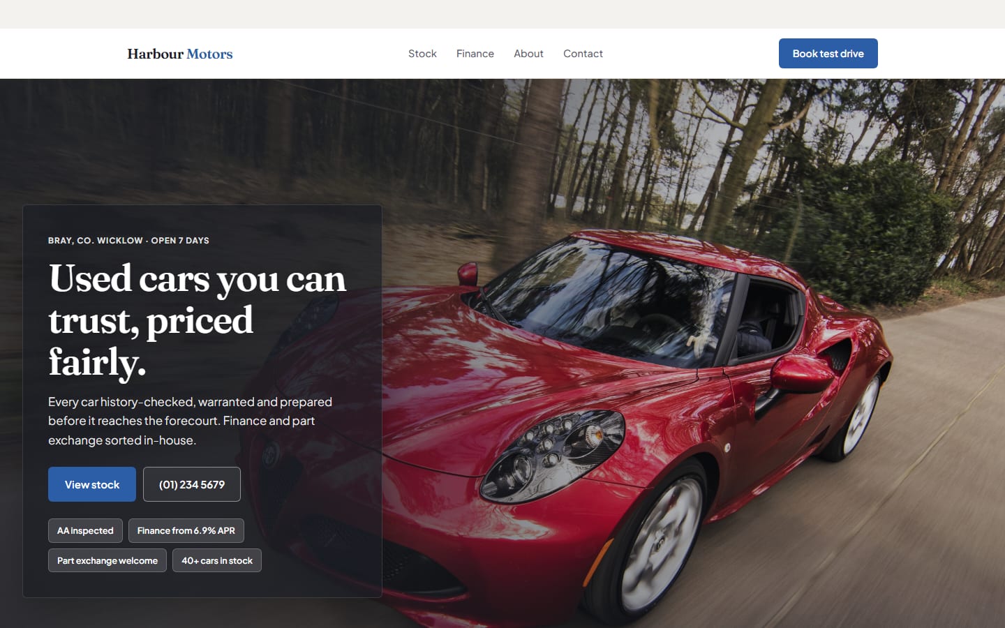 Harbour Motors sample site hero