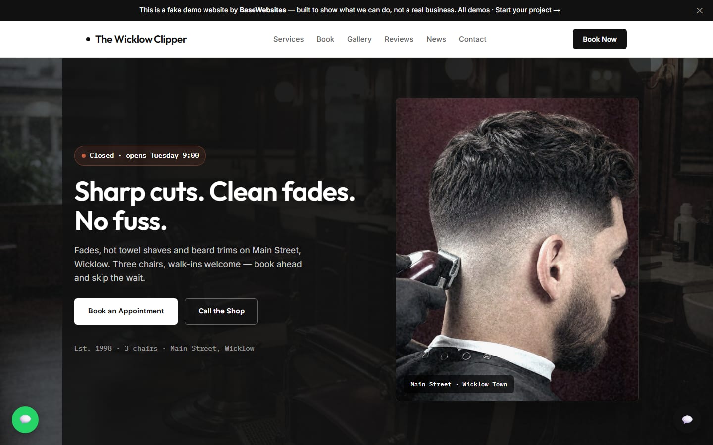 Wicklow Clipper barber sample site hero